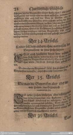 Der 36. Artickel. Wann einer/ zwene/ oder drey/ etc. ihren Zechen selbst wollen vorstehen.