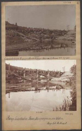Im Westen: Eisenbahnbrücke bei Longuyon an der Strecke Longuyon - Baroncourt, Bauzeit 27.08.-03.09.1914, Belastungsprobe mit Zug
