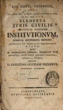 Elementa iuris civilis secundum ordinem Institutionum ...