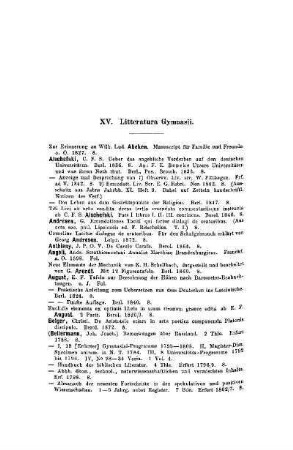 XV. Litteratura Gymnasii