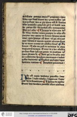 Thomas de Aquino Oratio vero dominica precellit alias orationes...