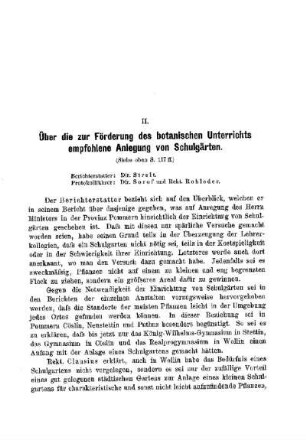 Über die zur Förderung des botanischen Unterrichts empfohlene Anlegung von Schulgärten : [Protokolle der Verhandlungen]