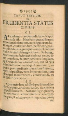 Caput Tertium. De Prudentia Status Civilis.