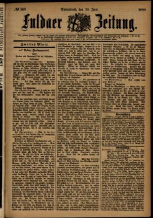 Zweite Ausgabe vom Samstag, den 30. Juni 1888.
