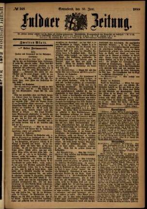 Zweite Ausgabe vom Samstag, den 30. Juni 1888.