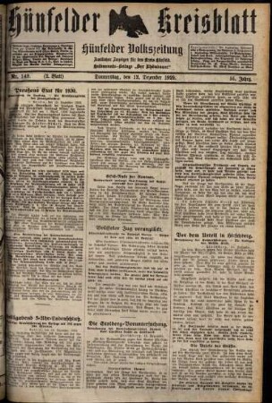 Zweite Ausgabe vom Donnerstag, den 12. Dezember 1929.