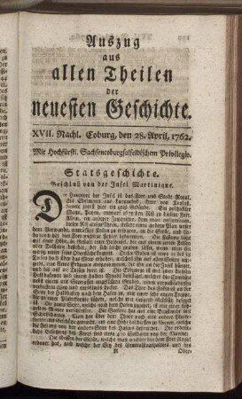 XVII. Nachl. Coburg, den 28. April, 1762.
