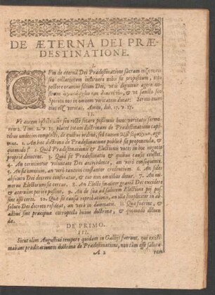 De Aeterno Dei Praedestinatione. De Primo.