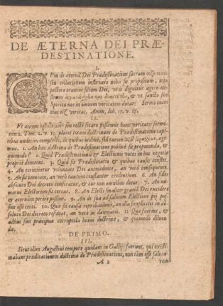 De Aeterno Dei Praedestinatione. De Primo.