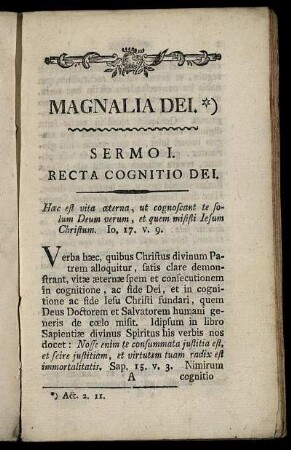 Sermo I. Recta Cognitio Dei.