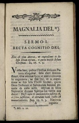 Sermo I. Recta Cognitio Dei.