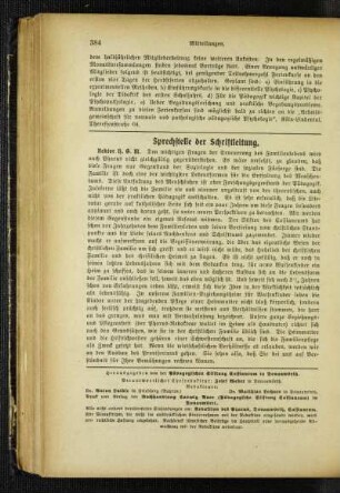 Sprechstelle der Schriftleitung