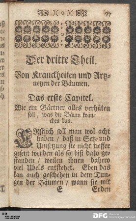 Der dritte Theil. Von Kranckheiten und Artzneyen der Bäumen.