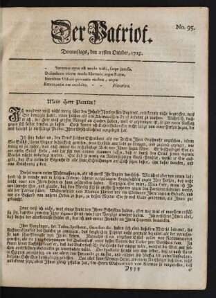 No. 95. Donnerstags, den 25sten October, 1725