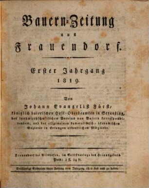 Bauern-Zeitung aus Frauendorf. 1819 = Jg. 1