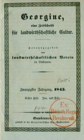 Zwanzigster Jahrgang, 1843. Erstes Heft. Jan. und Febr.