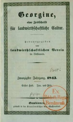 Zwanzigster Jahrgang, 1843. Erstes Heft. Jan. und Febr.