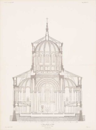 Thomaskirche, Berlin-Kreuzberg: Querschnitt durch die Kuppel (aus: Atlas zur Zeitschrift für Bauwesen, hrsg. v. G. Erbkam, Jg. 21, 1871)