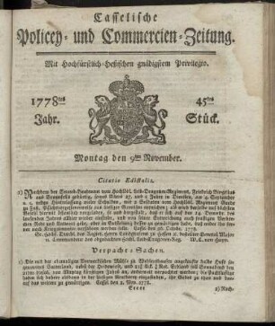 45tes Stueck, Montag den 9ten November. 1778