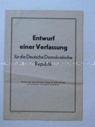 Sonderdruck mit dem Entwurf der SED für eine Verfassung einer (gesamt)deutschen demokratischen Republik