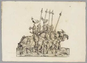 Pfannenrennen, Blatt 55 aus: Marx Treitzsaurwein, "Kaiser Maximilian I Triumph – le triomphe de l’Empereur Maximilien I en une suite de Cent trent cinq planches gravées en bois d’après les dessins de Hans Burgmair", Wien 1796