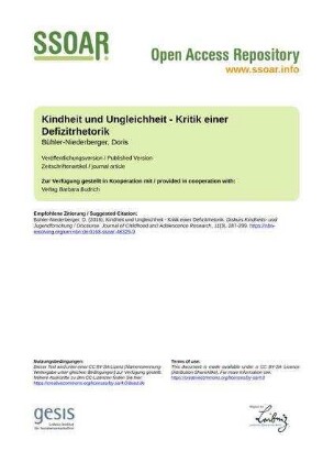Kindheit und Ungleichheit - Kritik einer Defizitrhetorik