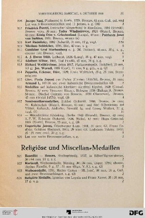 Religiöse und Miscellan-Medaillen (Nr. 821-843)