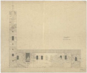 Gsaenger, Gustav; Erlangen - Süd (Bayern); Ev. Matthäus Kirche, Pfarrhaus und Gemeindesaal - Ausführung, Ostseite (Ansicht)