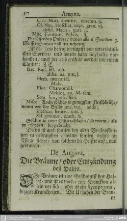 De Angina. Die Bräune, oder Entzündung deß Halses