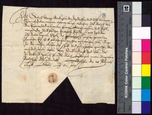 Dietrich Georg Berka von Duba bestätigt Bürgermeister und Rat der Stadt Bautzen den Empfang der zu St. Galli fälligen königlichen Rente von 11 Schock und 15 Groschen.