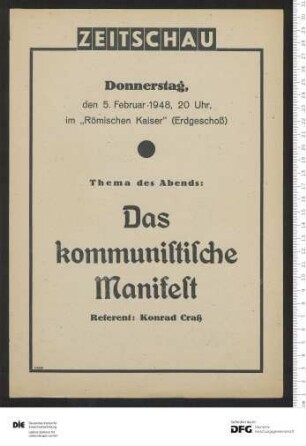 Ankündigung einer einzelnen Veranstaltung 1948