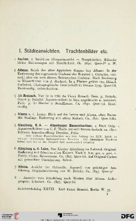 I. Städteansichten. Trachtenbilder etc. (Nr. 1-33)