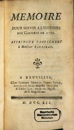 Mémoire pour servir à l'histoire des couplets de 1710