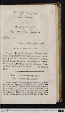 Nro. 2. Den 8ten Januar