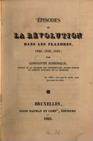 Épisodes de la révolution dans les Flandres, 1829, 1830, 1831