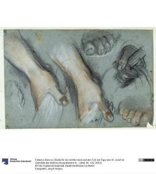 Studie für die rechte Hand und den Fuß der Figur des Hl. Josef im Gemälde der Heimsuchung Mariens in der Chiesa Nuova in Rom