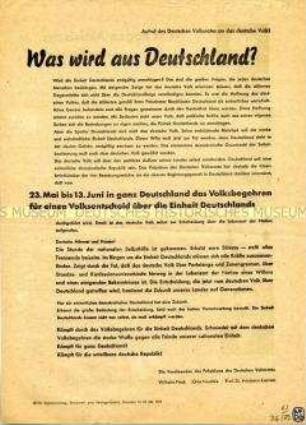 Aufruf der Vorsitzenden des Präsidiums des Deutschen Volksrates zum Volksbegehren 1948, rückseitig Stellungnahmen von Aktivisten