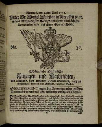 No. 17. Montags, den 24ten April 1752.