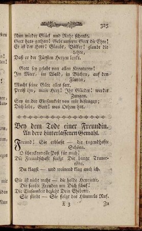 Bey dem Tode einer Freundin. An dero hinterlassenen Gemahl