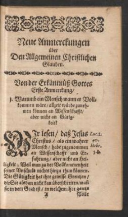 Von der Erkäntnüß Gottes