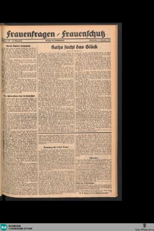 Der Volksfreund : Tageszeitung für das werktätige Volk Mittelbadens, Frauenfragen / Frauenschutz