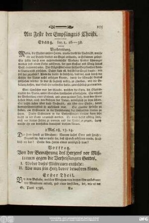Am Feste der Empfängnis Christi. Evang. Luc. 1, 26 - 38.