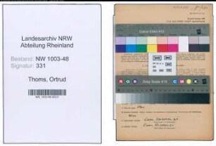 Entnazifizierung Ortrud Thoms , geb. 10.11.1908 (Techn.Lehrerin)
