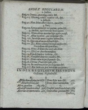 Index Regularum Secundum Ordinem Alphabethi.