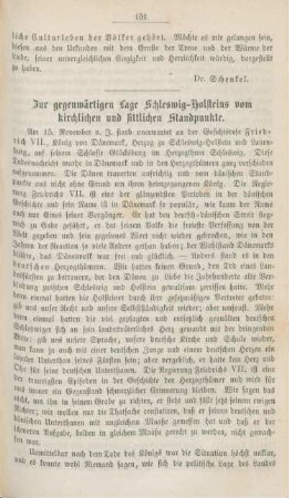 151-163 Zur gegenwärtigen Lage Schleswig-Holsteins vom kirchlichen und sittlichen Standpunkte