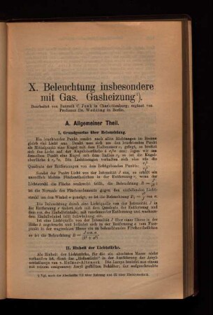X. Beleuchtung insbesondere mit Gas. Gasheizung.