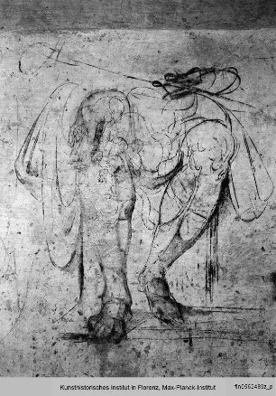 Wandzeichnungen an der Südwand: Figurenstudien : Beine einer sitzenden männlichen Figur (Studie für 'Guliano Herzog von Nemours')