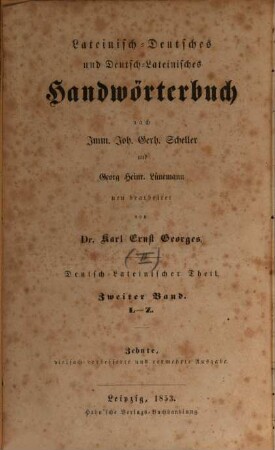 Lateinisch-deutsches und deutsch-lateinisches Handwörterbuch. 2. Band, Deutsch-Lateinisches Handwörterbuch