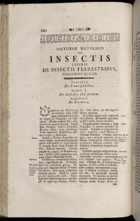 Historiæ Naturalis De Insectis. Liber II. De Insectis Terrestribus, Pedatis Et Alatis.