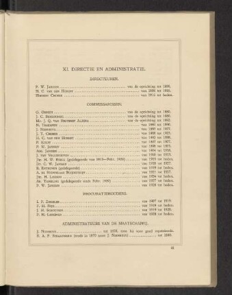 XI. Directie en Administratie.